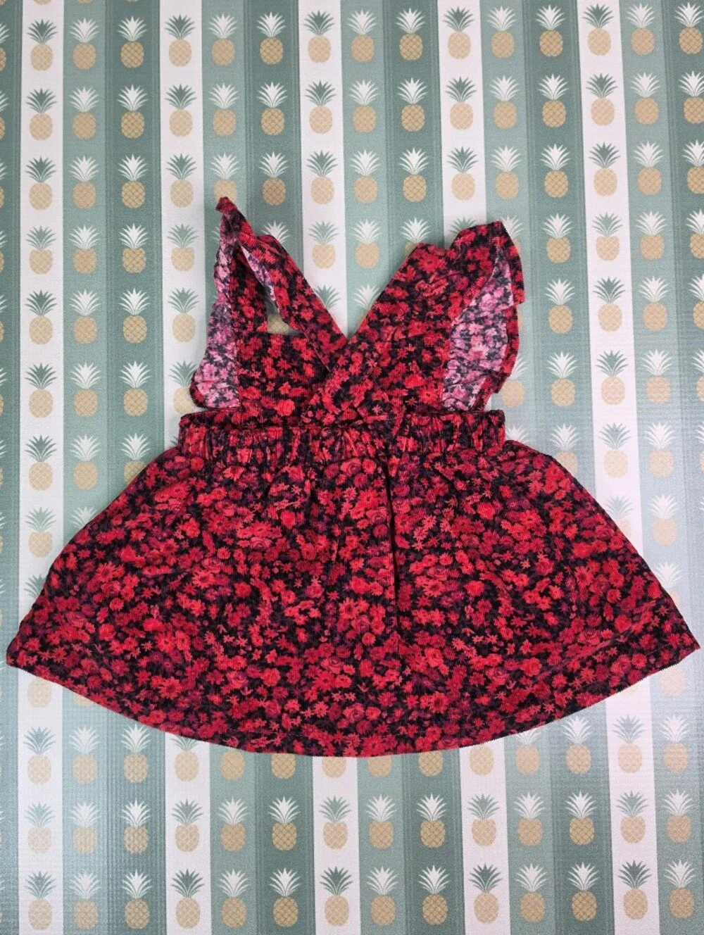 Gao Corduroy Floral Ruffle Strap Dress